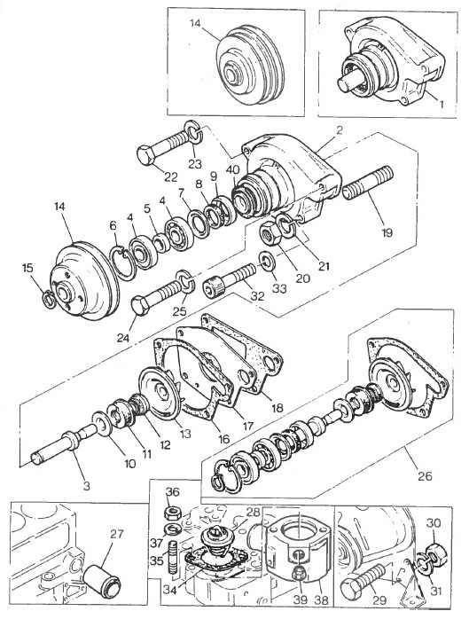 Perkins 4108 – Pompe à eau, Thermostat, Echangeur de chaleur et refroidissement